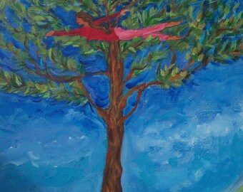 Original Painting, "Swimming Through the Treetops",  (Based on the Artist's poem "The Eyes of May")