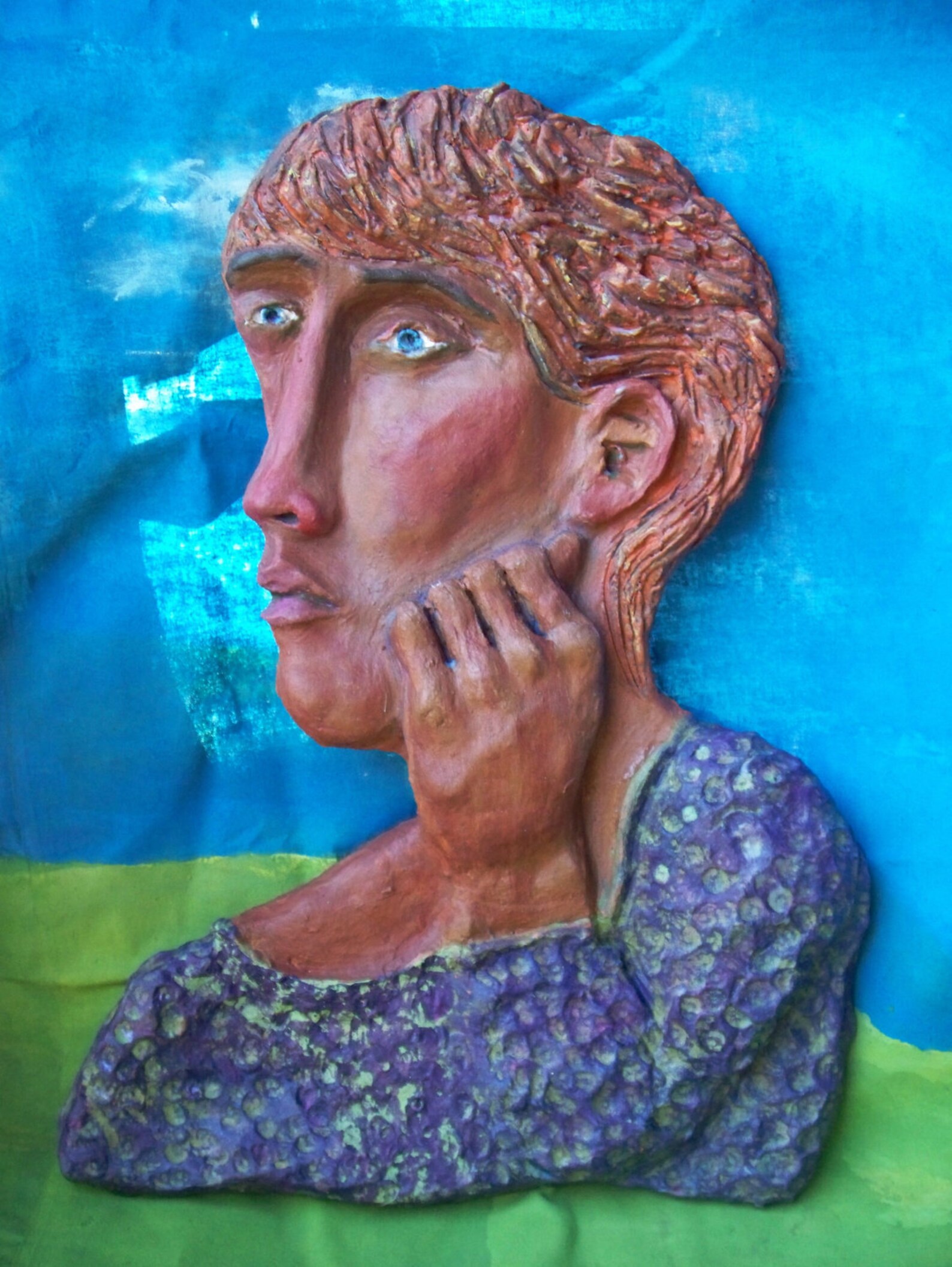 Clay Bas Relief Contemplating Woman Etsy