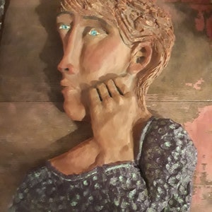 Clay Bas Relief Contemplating Woman Etsy