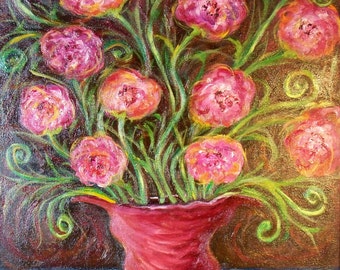 An Original Oil Painting, Also Prints, " The Pink Bouquet"