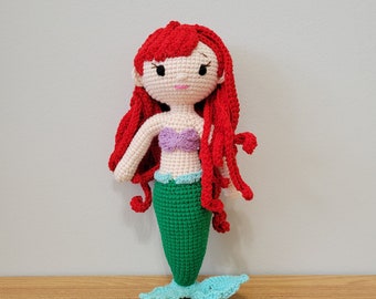 Crochet Little Mermaid doll - Amigurumi - attachment doll - Handmade Crochet Ariel Mermaid Doll, Ocean-Inspired Crochet Plushie