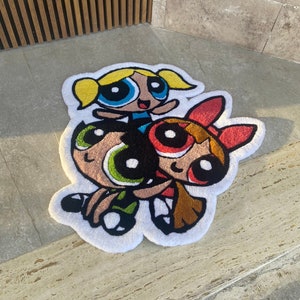 colorful Powerpuff Girls Tufted Rug Y2K 90's cartoon rug handmade custom colorful rug colorful birthday gift Room Decor