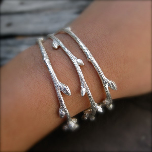 Budding Twig Cuff Bracelets - Set of 3 in Recycled Sterling