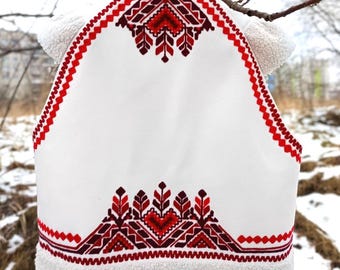 Boho Wool Vest with Ukrainian Floral Embroidery – Handmade Folk Sleeveless Gift for Mom