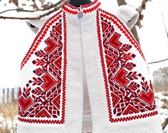 Handmade Wool Embroidered Vest, Ukrainian Vyshyvanka Folk Coat