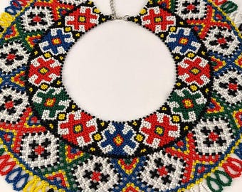 Handgjort ukrainskt Silianka-pärlhalsband, elegant uttalandehalsband