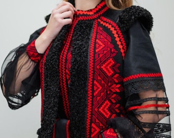 Embroidered Wool Vest for Women, Ukrainian Folk Sleeveless Cardigan, Black Floral Vest with Vyshyvanka Design, Plus Size, Made in Ukraine