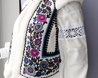 Handmade Embroidered Wool Vest, Ukrainian Floral Folk Vest
