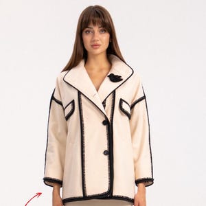 Women’s Wool Coat, Handmade Cropped Jacket, Elegant Double‑Breasted Outerwear