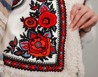 Ukrainian Wool Vest – Plus Size Floral Embroidered Folk Cardigan