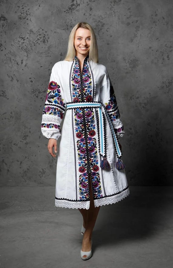 knee length dresses for ladies Mille Demi Dress in White Embroidered Linen S main image 1