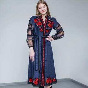 Embroidered Vyshyvanka Linen Dress, Ukrainian Boho Dress with Floral, Slavic Kaftan Dress, Made in Ukraine, Bohemian Style, Floral dress