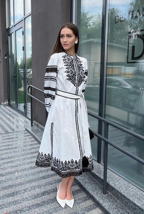 white linen boho dress Midi linen dress BOHOL in White