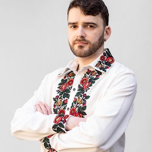 Ukrainian Vyshyvanka, Men&#39;s Embroidered Linen Shirt, Traditional Sorochka, White Festival Shirt, Organic Summer Clothing, Gifts for Him
