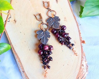 Pendientes Uva, Pendientes Granate, Cobre Granate Uva, Pendientes Granate Natural, Pendientes Uva, Pendientes Granate Natural Vintage