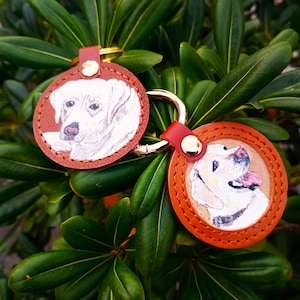 Porte-clés en cuir pour animaux de compagnie, pendentif animal personnalisé, pendentif en cuir animal peint à la main, pendentif portrait animal, pendentif commémoratif animal