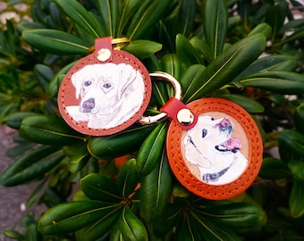 Custom Hand painted Pet Leather Keychain, Personalised Hand-painted Bag Charm, Custom Pet Portrait, Leather Keyring handpainted Dog Memorial