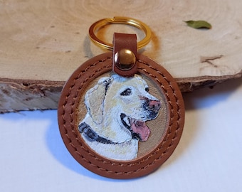 Custom Hand painted Pet Leather Keychain, Personalised Hand-painted Bag Charm, Custom Pet Portrait, Leather Keyring handpainted Dog Memorial