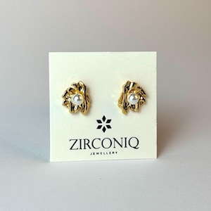18K Gold-Plated Pearl Earrings, Elegant Studs, Intricate Pearl Earrings, Handmade Baroque Earrings, Statement Jewelry by Zirconiq Jewellery