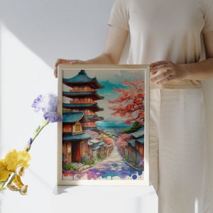 Lot de 8 oeuvres d'art faites main de belles villes japonaises haute résolution, aquarelles PNG