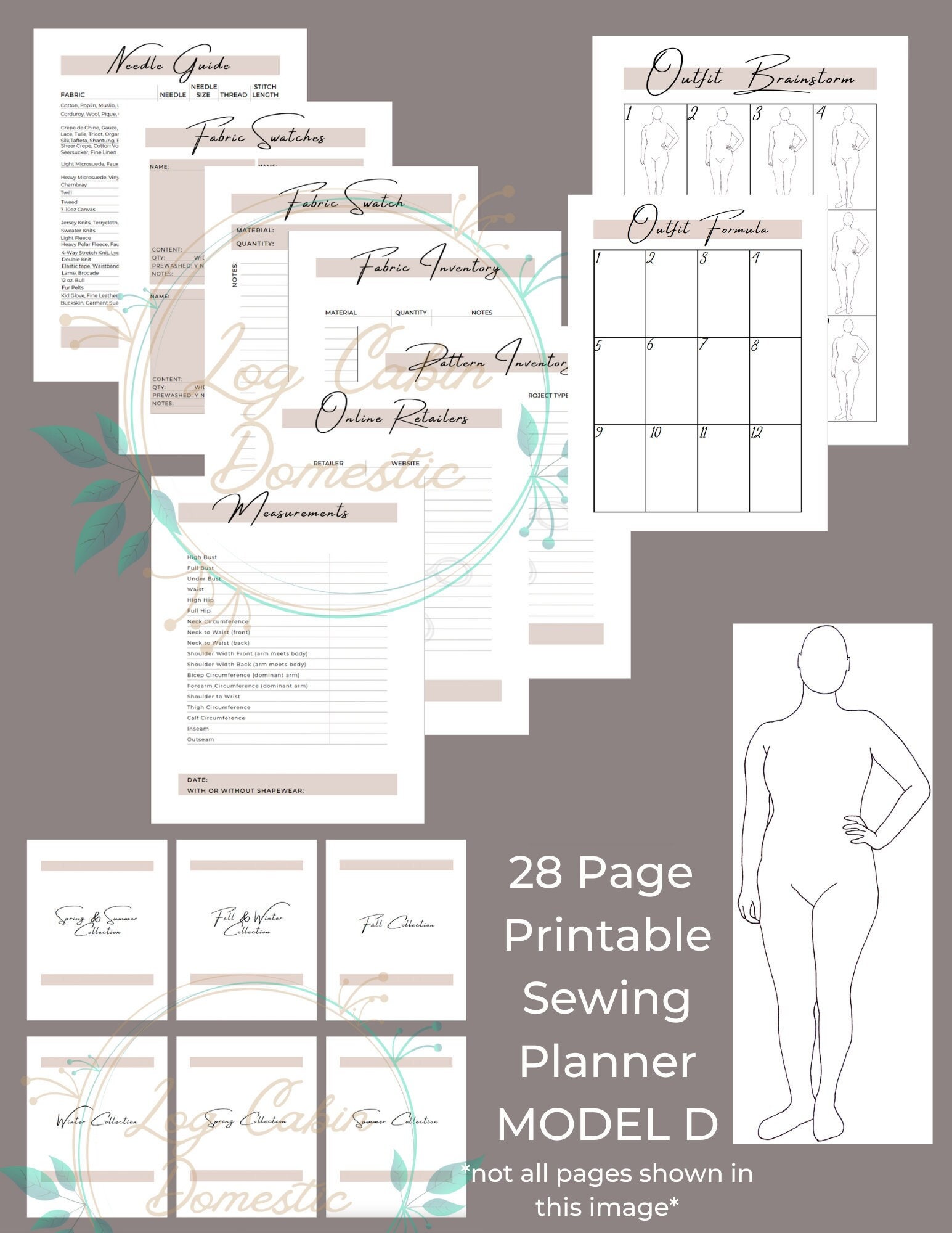 28 Page Printable PDF Sewing Planner Journal with Realistic Body Models Model D