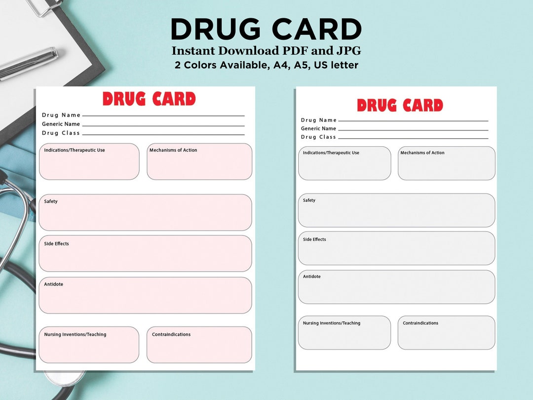 Drug Card Template Pharmacology Concept Map for Nurses A4 A5 US
