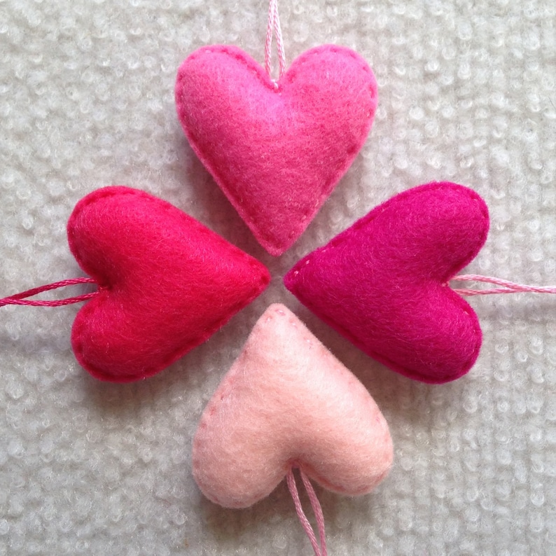 Pink felt heart set , wedding favors, birthday, Valentine's Day, baby shower, nursery decor image 1