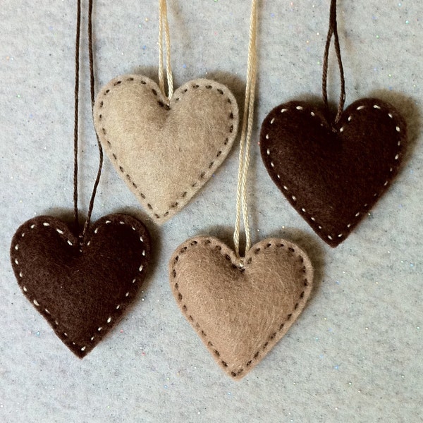 Chocolate brown and mocha and oatmeal felt ornaments ready to ship