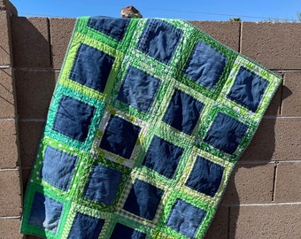 Green and Blue Jean denim quilt throw size toddler