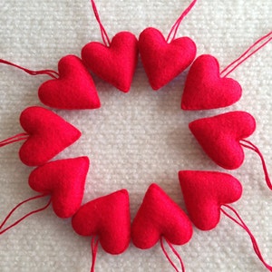 Red felt heart ornaments set of 10