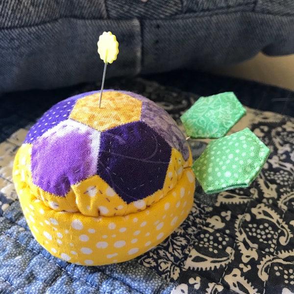 Purple flower pin cushion hexie flower pin keep hexagon honeycomb Please make an offer