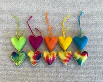 Felt Heart Set, Tie Dye and Solid Colors, 10 Piece
