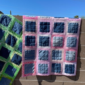 Light pink and Blue Jean denim quilt throw size toddler image 3