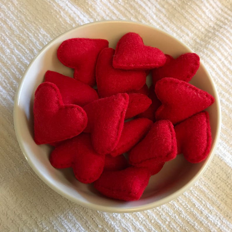 Red felt heart ornament set. 1 1/2 inches Christmas, Valentine's day, Wedding favors image 6