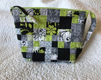 Patchwork zipper bag in grey, black and lime green patchwork large size make an offer