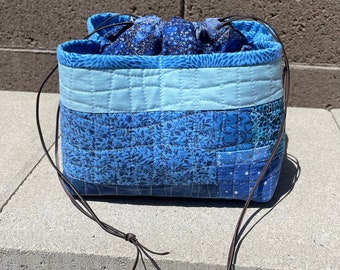 Blue Weebraw bag drawstring bag with patchwork pockets