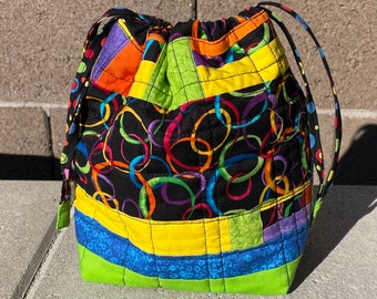 Drawstring bag scrappy improv quilted patchwork sack tote gift goodie bag make an offer