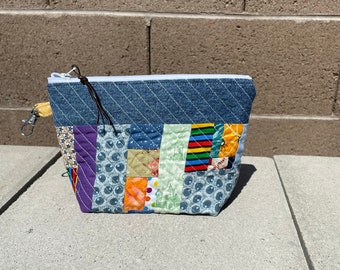 Zippy zip top boxie bottom bag denim and patchwork Scrappy make an offer