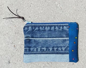 Denim zippy pouch zipper bag card and money zip coin purse Please make an offer