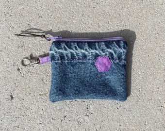 Denim and Purple  zippy pouch zipper bag card and money zip coin purse