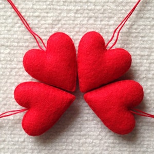 Red felt heart ornament set. 1 1/2 inches Christmas, Valentine's day, Wedding favors image 2