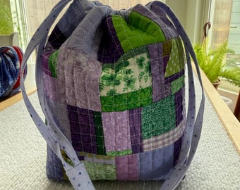 Small drawstring bag quilted scrappy patchwork sack tote gift goodie bag
