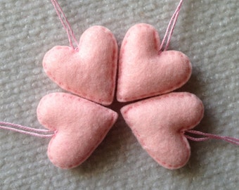 Pink felt heart ornaments. Valentine's Day, Wedding favor, nursery decor, baby shower favors