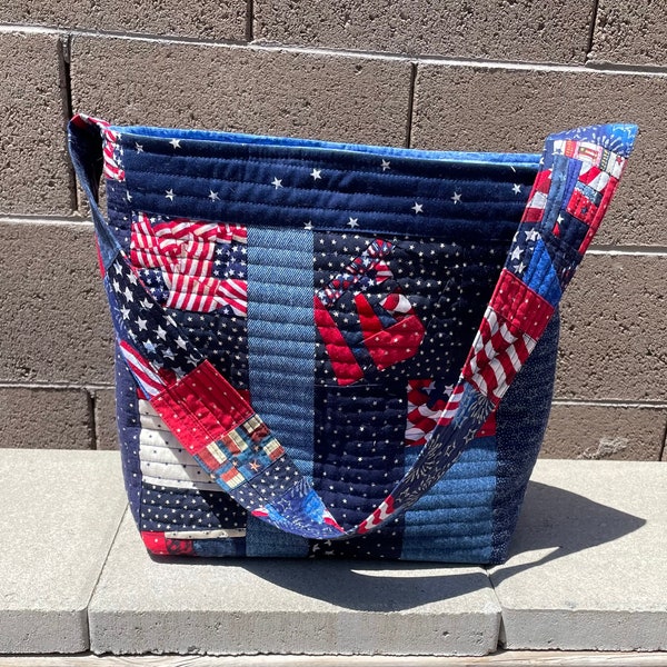 Denim tote bag crumb style improv patchwork Large grocery bag super scrappy eco friendly upcycled