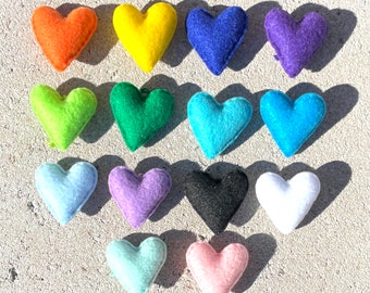 Choose a color felt heart ornaments set Valentines Day wedding favors orange yellow royal blue grape purple lime green Kelly green