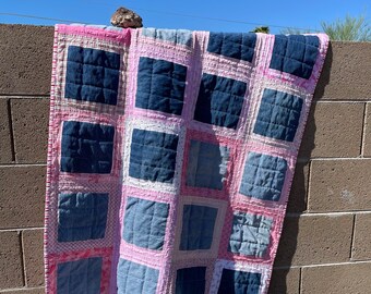 Light pink and Blue Jean denim quilt throw size toddler