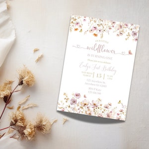 Boho Birthday Invitation | Flower 1St Birthday Invite | First Birthday Flowers Invitation Girl | Wildflower Birthday Invitation