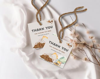 Construction Birthday Thank You Tags: Digger Party Favors (Digital Download)