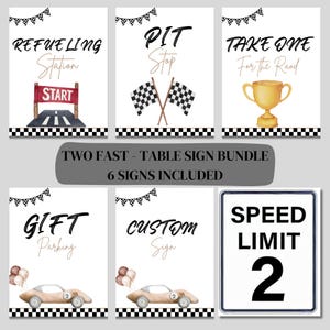 Two Fast Birthday Table Sign - Decorazione per feste con auto da corsa - Download immediato - Modello modificabile per ragazzi