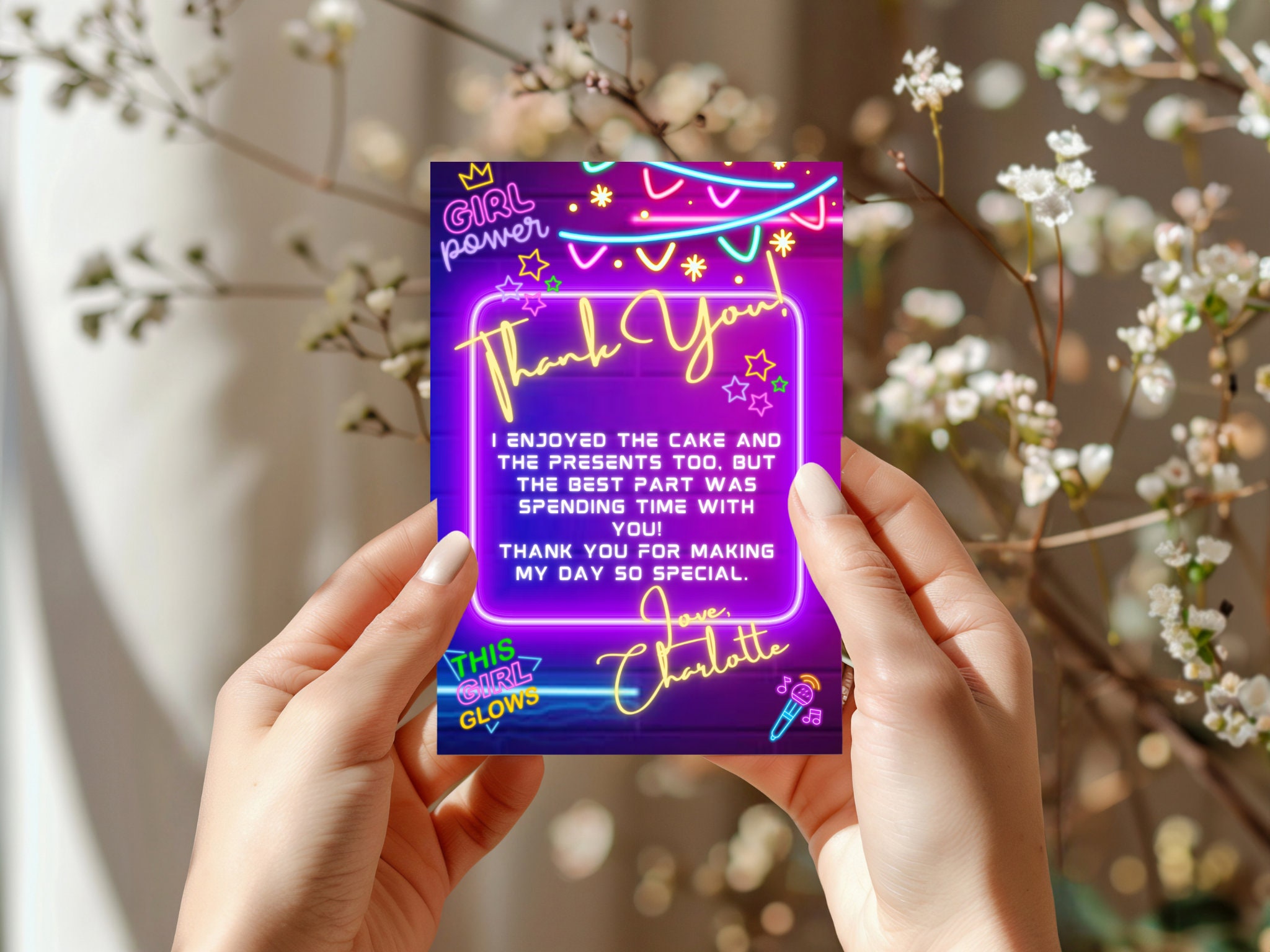 Neon Girl Power Thank You Card: 10th Birthday Party (digital Download ...